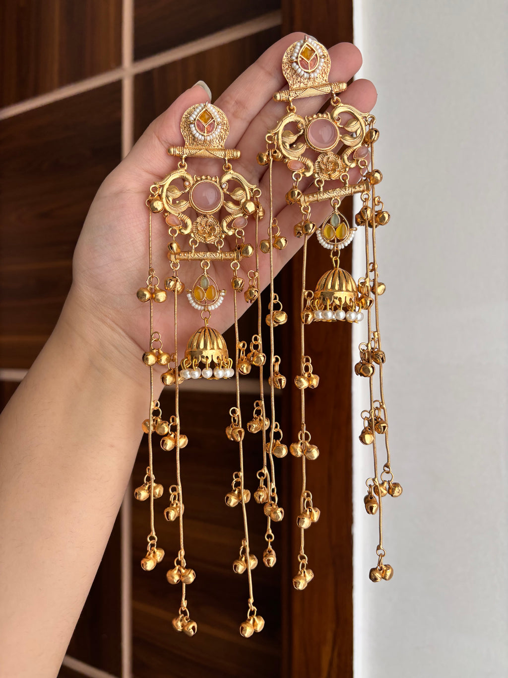 Neetika Kashmiri Long Earrings (Baby Pink)