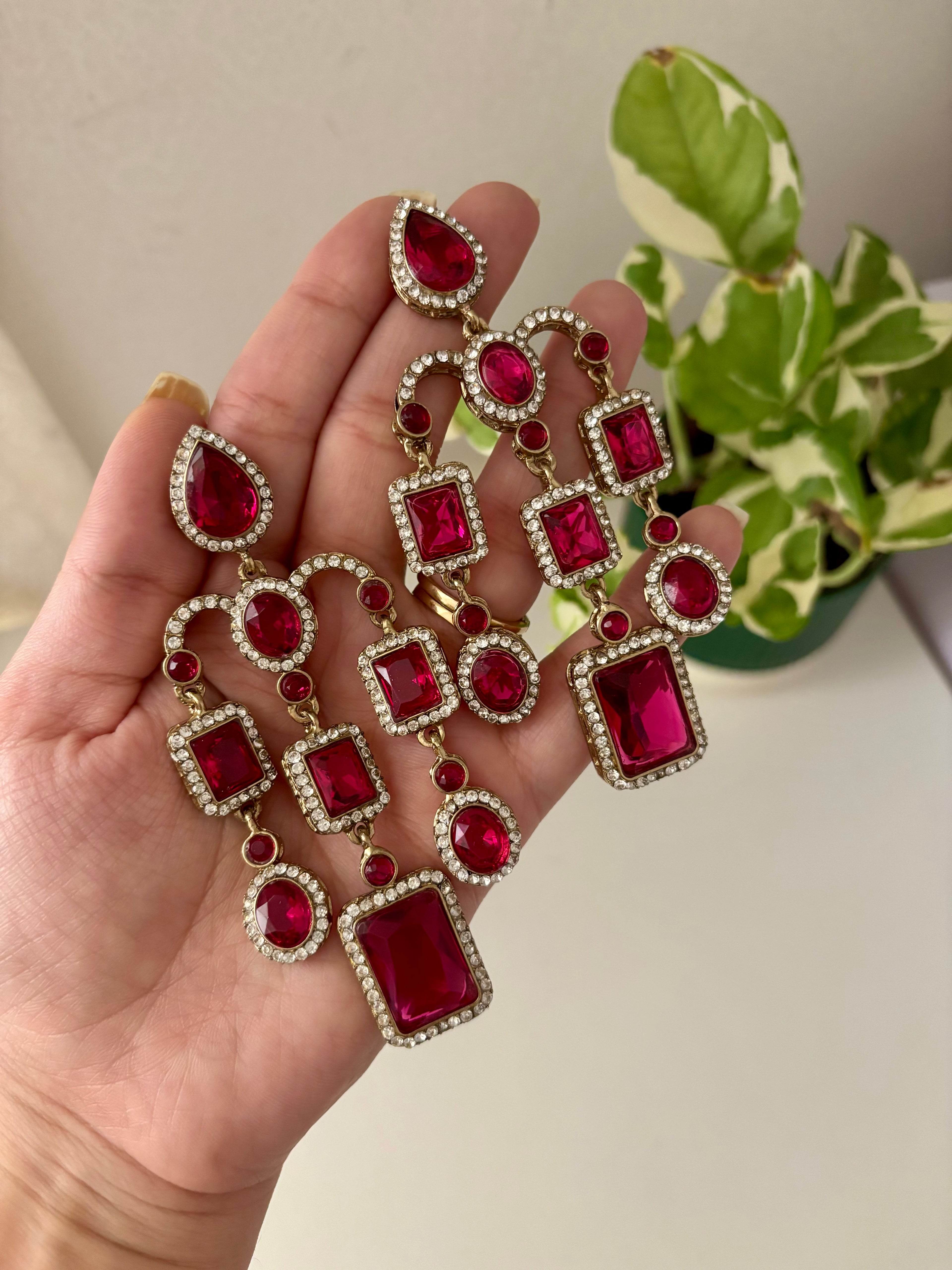 Designer Statement Dark Pink Earrings