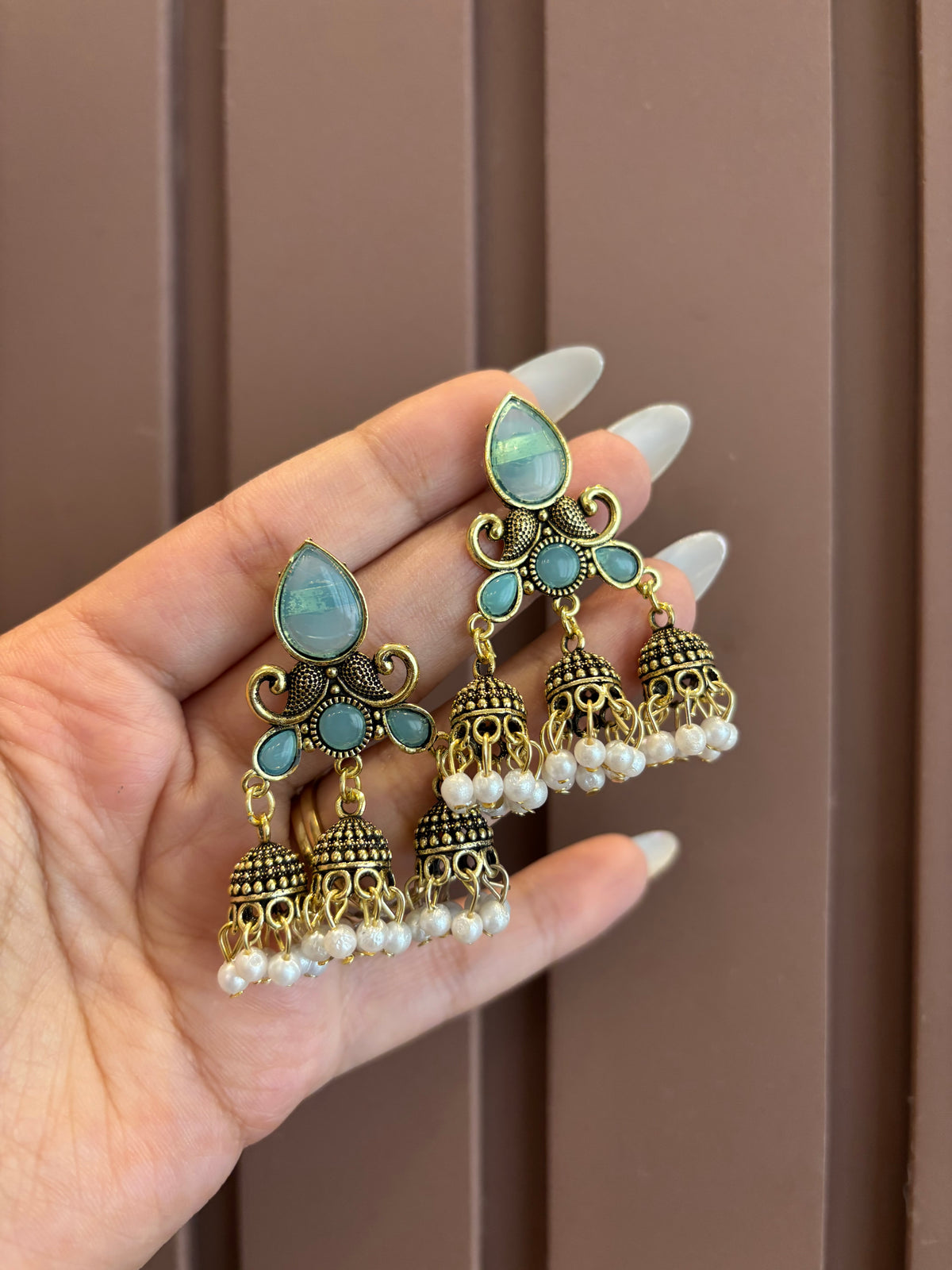 Dipti 3 Jhumki Touch Earrings (Turquoise)