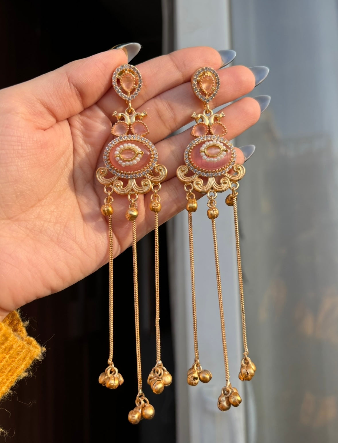 Kareena Kashmiri Long Layer Earrings (Blush Pink)