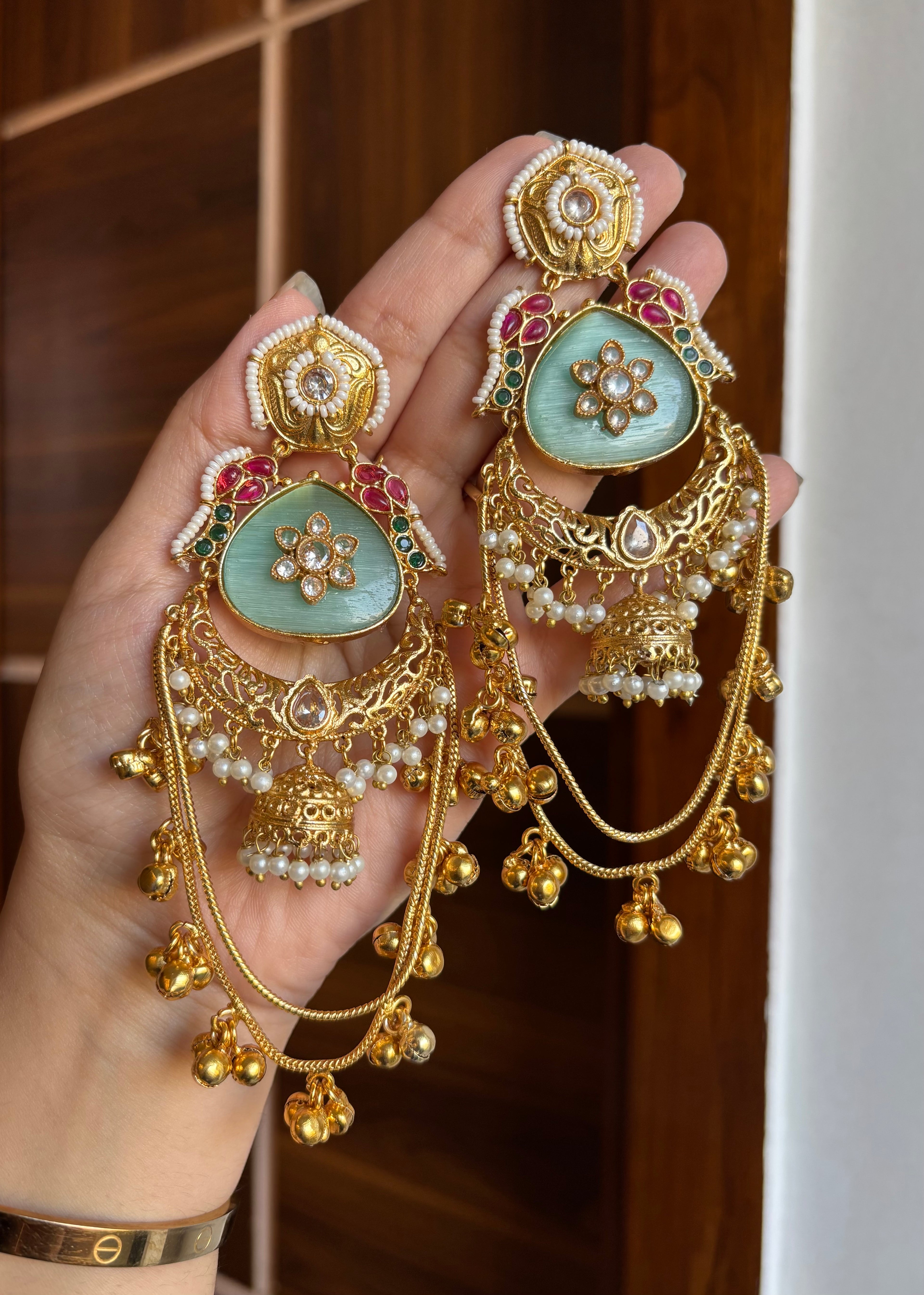 Sajke Kashmiri Long Earrings ( Turquoise)
