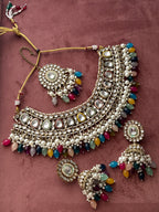 Heavy Look Multi Kundan Necklace With Mang Tikka & Jhumkas