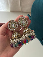 Heavy Look Multi Kundan Necklace With Mang Tikka & Jhumkas