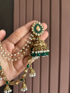 Green Jhumki With Detachable Earchain