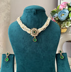 Classy Kundan Flower Choker Set With Drop Earrings ( Emerald)
