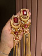 Jasleen Long Maroon Kashmiri Statement Earrings