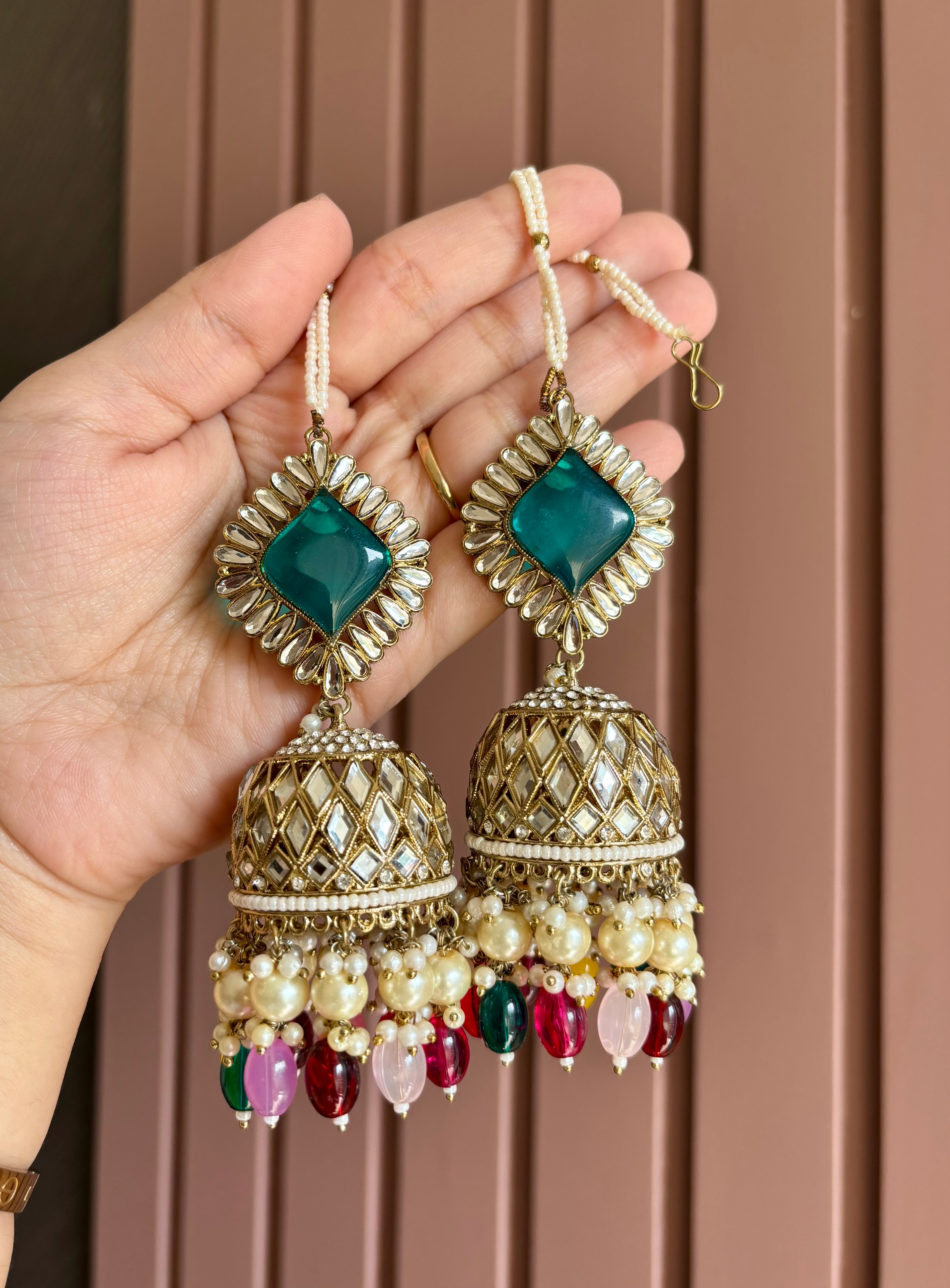 High Quality Designer Full Mirror Work Multi Jhumkas With Sahara
