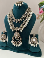 High Quality Designer Long Haar With Sleek Necklace & Mang Tikka Earrings ( Ivory )