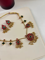 Ruby & Emerald Touch Gold Look Necklace With Earrings