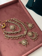 High Quality Designer Long Haar With Sleek Necklace & Mang Tikka Earrings (Champagne)