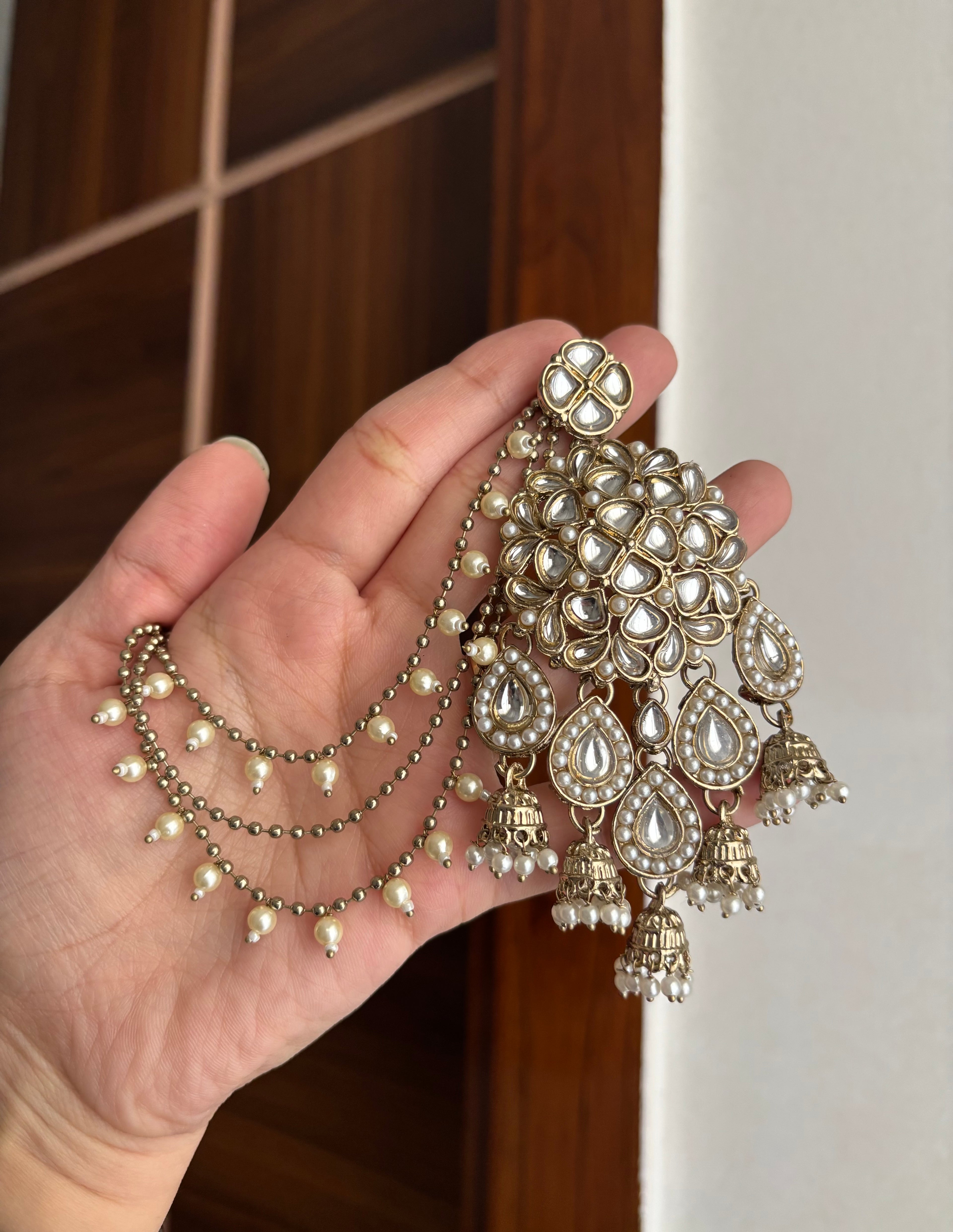 High Quality Designer Kundan Earrings With Detachable Side Layer