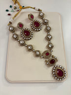 Premium Long Moissanite Necklace With Earrings (Maroon)