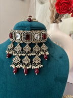 Zoya Layer Necklace With Mang Tikka & Jhumkas (Maroon)