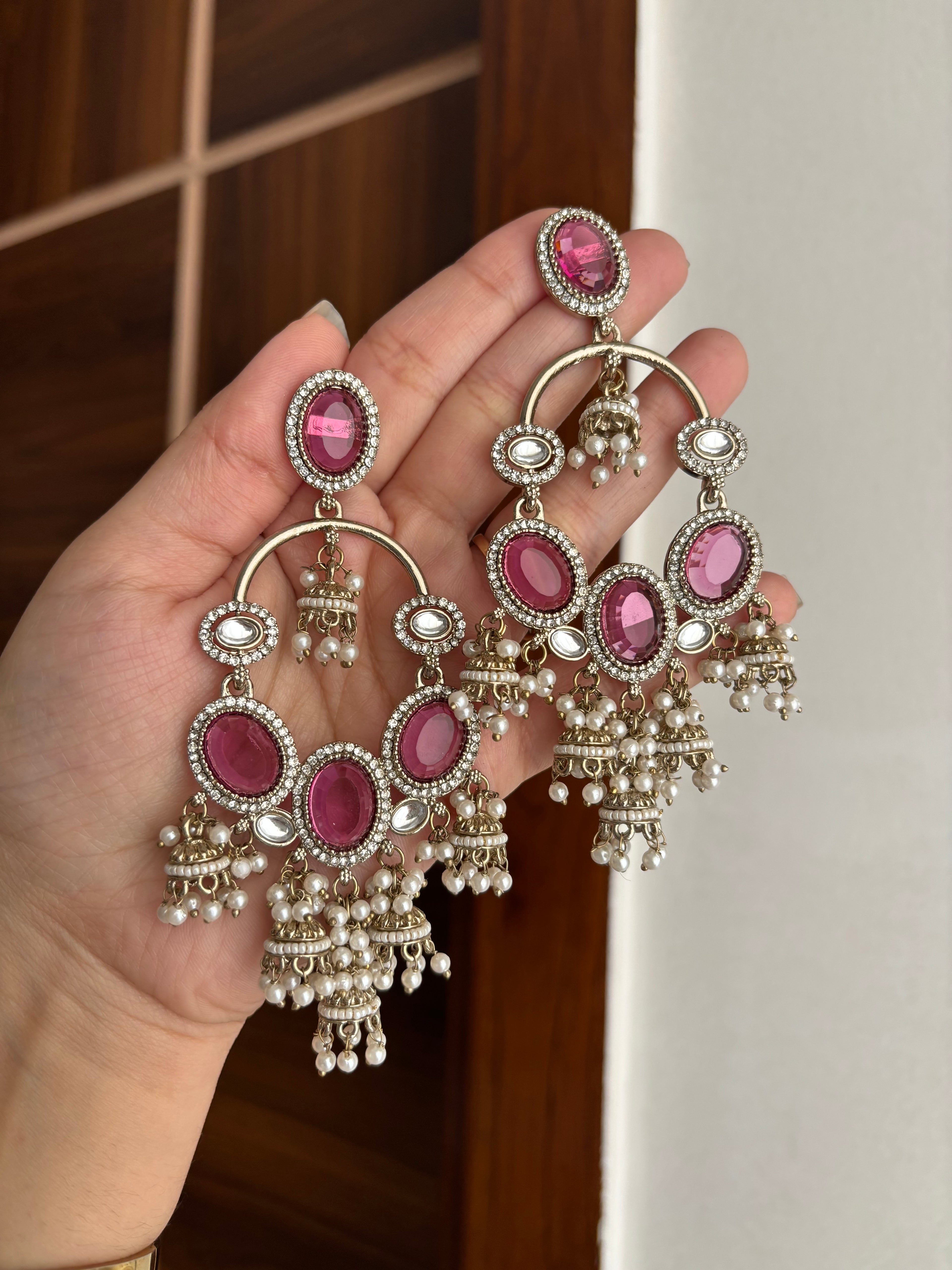 High Quality Designer Navneet Wine Earrings