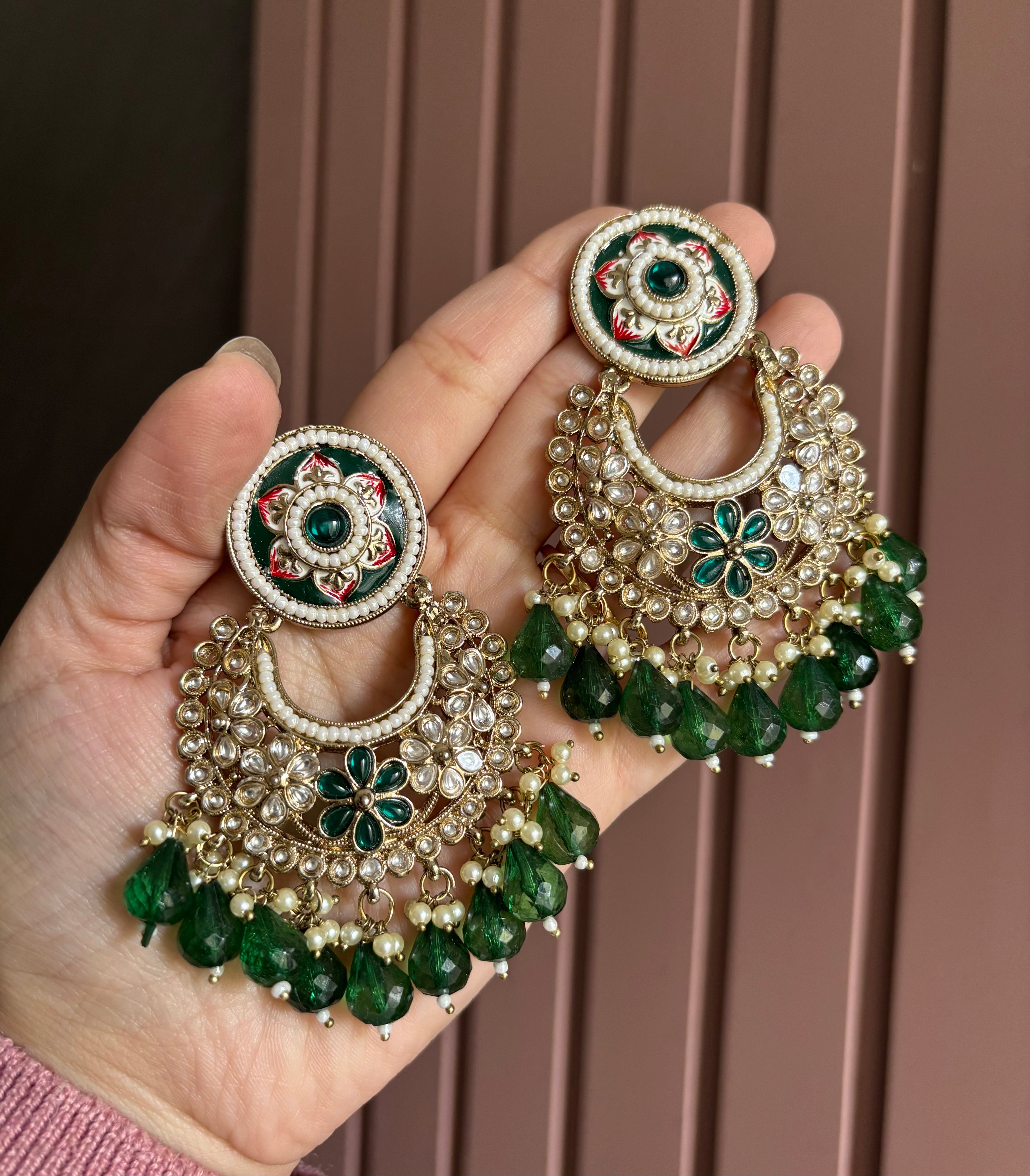 Dark Green Chandbali Earrings
