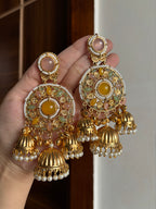 Ritika Round Kashmiri Jhumkas With Detachable Earchain (Pastel Shade)
