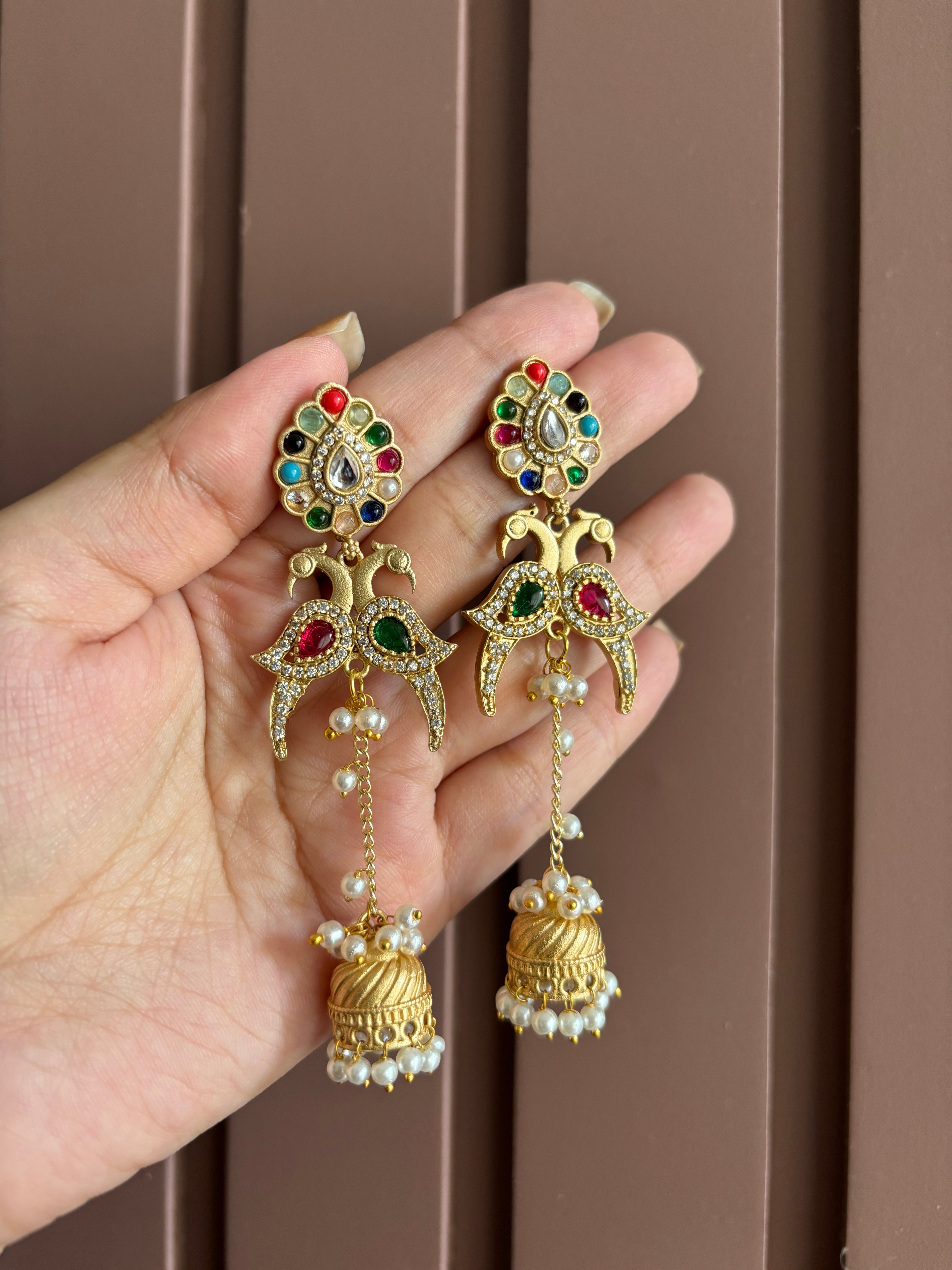 Mohini Brass Designer Earrings In American Diamond Touch (Multi)