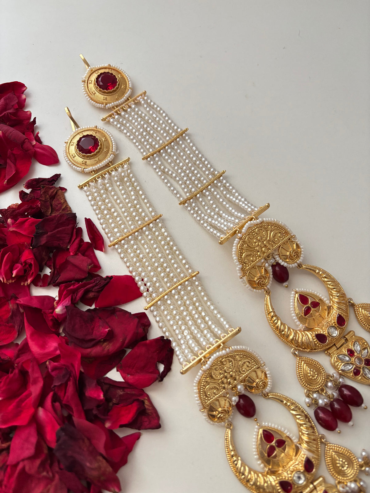 Rubina Brass Long Earrings With Pearls Sahara (Maroon)