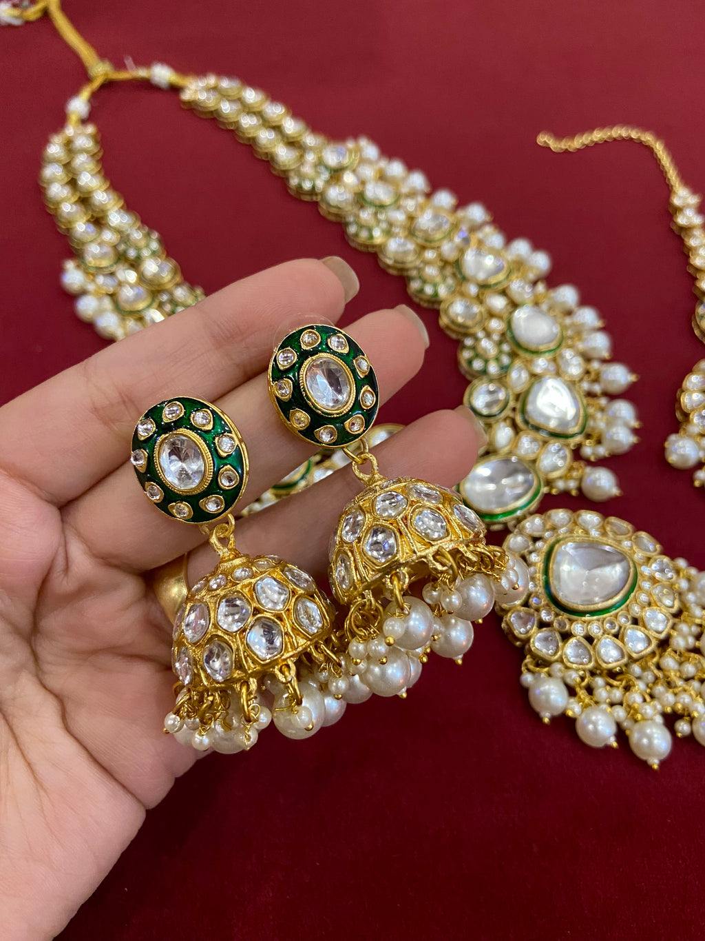 The Long Pearl Rani Haar With Mang Tikka & Jhumkas
