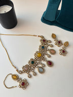 Princess Jasmine Turkish Necklace With Mang Tikka & Earrings (Multi)