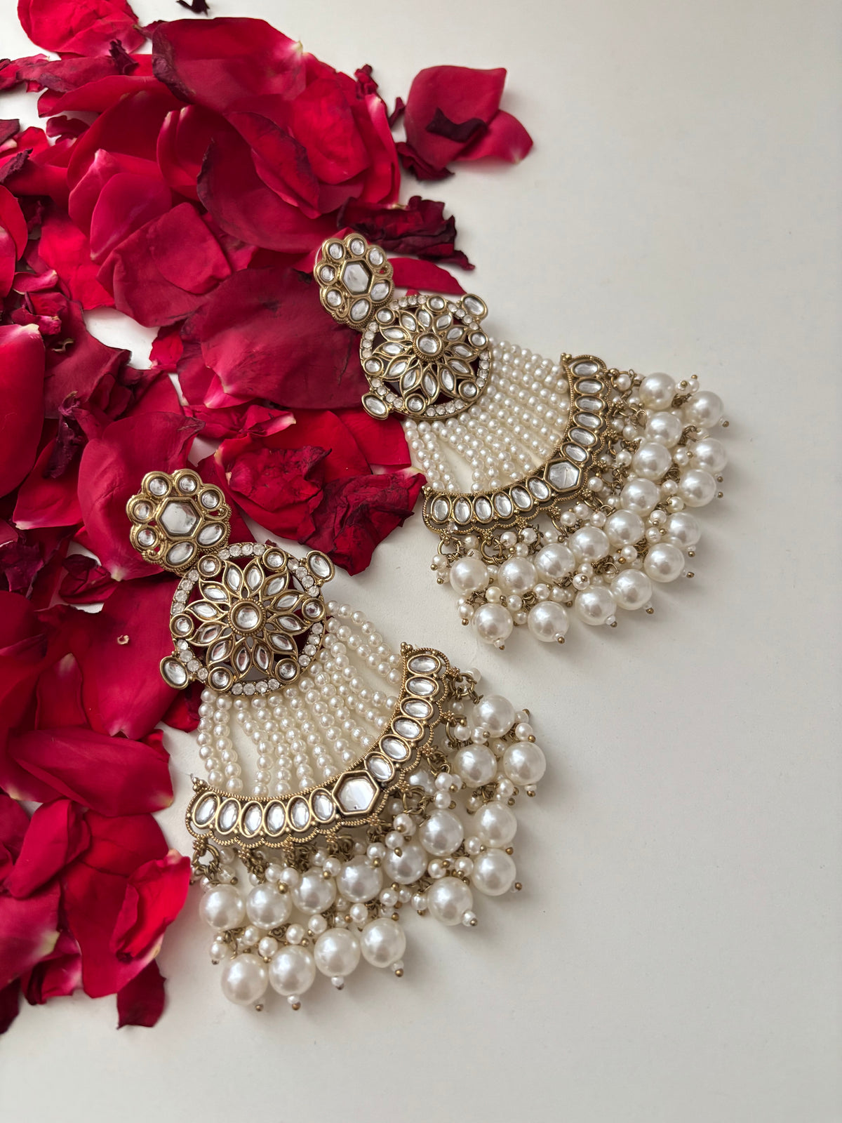 High Quality Designer Pearls Touch Mughal Earrings