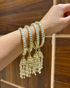 High Quality Designer Full Mirror Work Bangles With Latkan ( Set Of 4 )