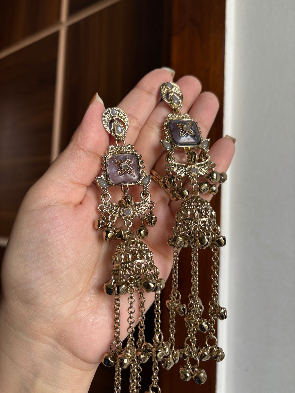 Onion Shade Long Kashmiri Jhumkas