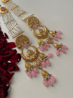 Rubina Brass Long Earrings With Pearls Sahara (Pink)