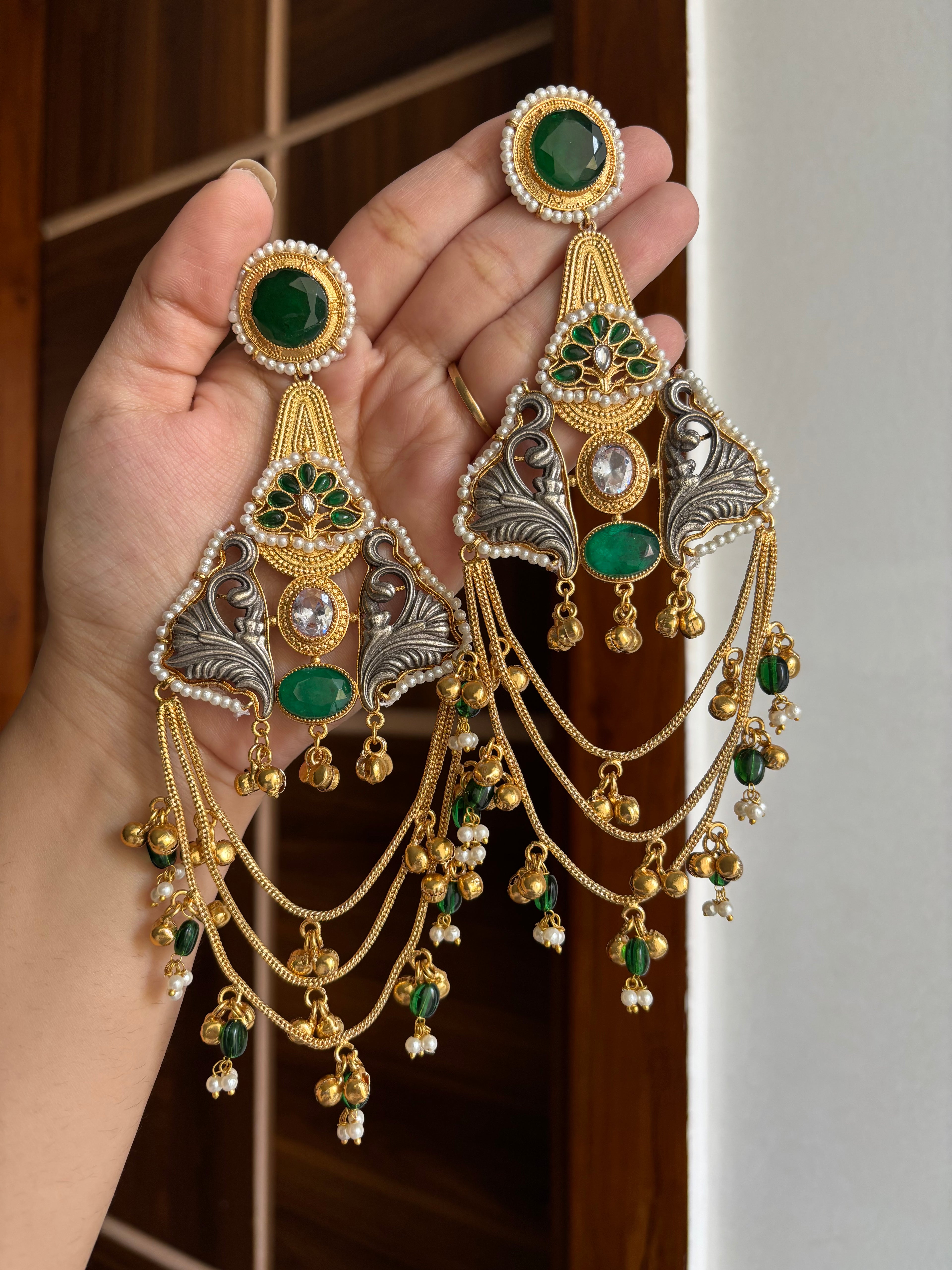 Barkha Heavy Look Long Earrings (Emerald)