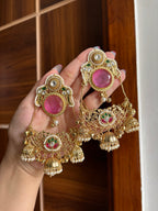 Laila Kashmiri Chandbali Earrings (Pink)