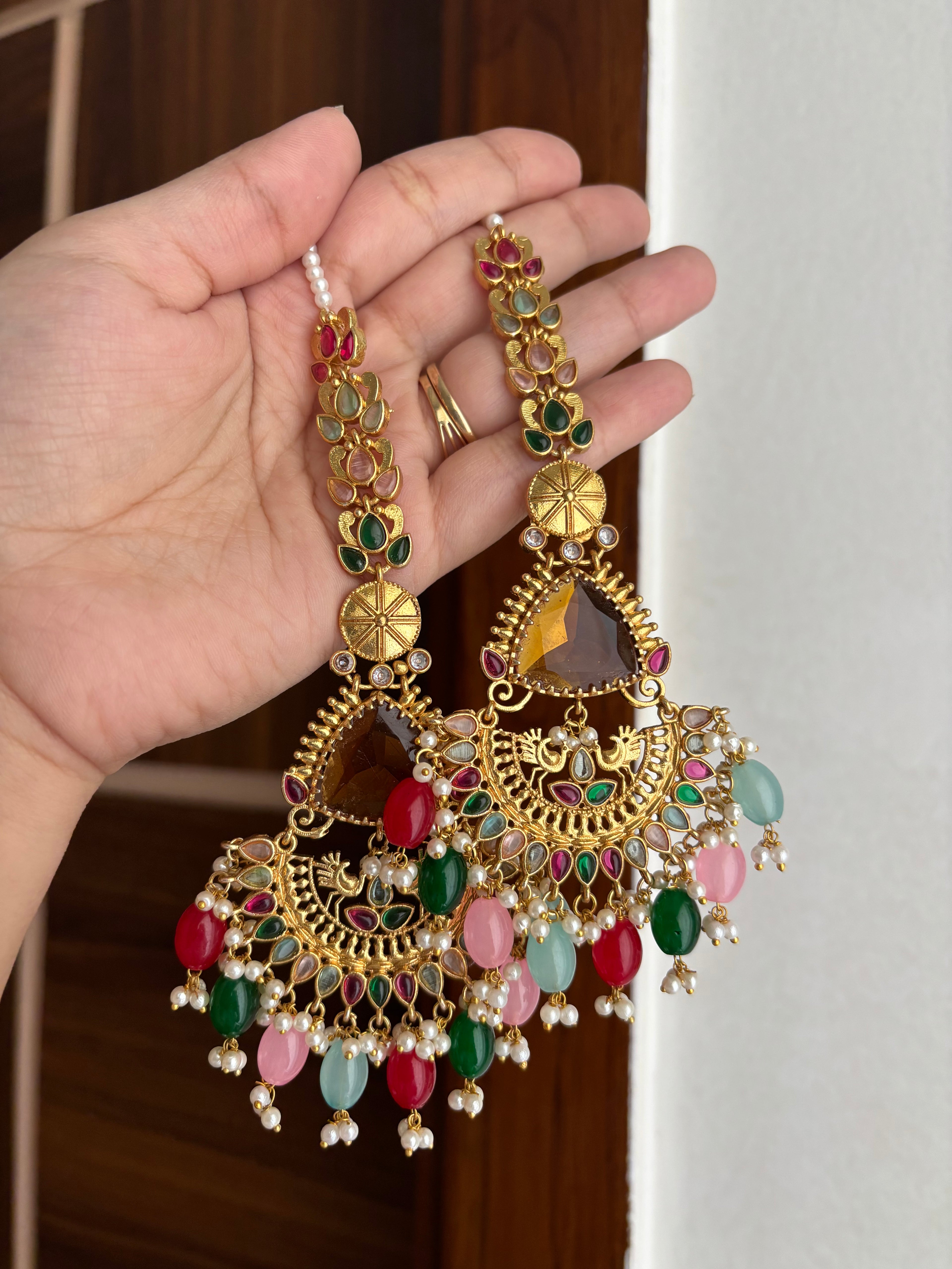 Safeena Statement Earrings With Ear Sahara (Multi)