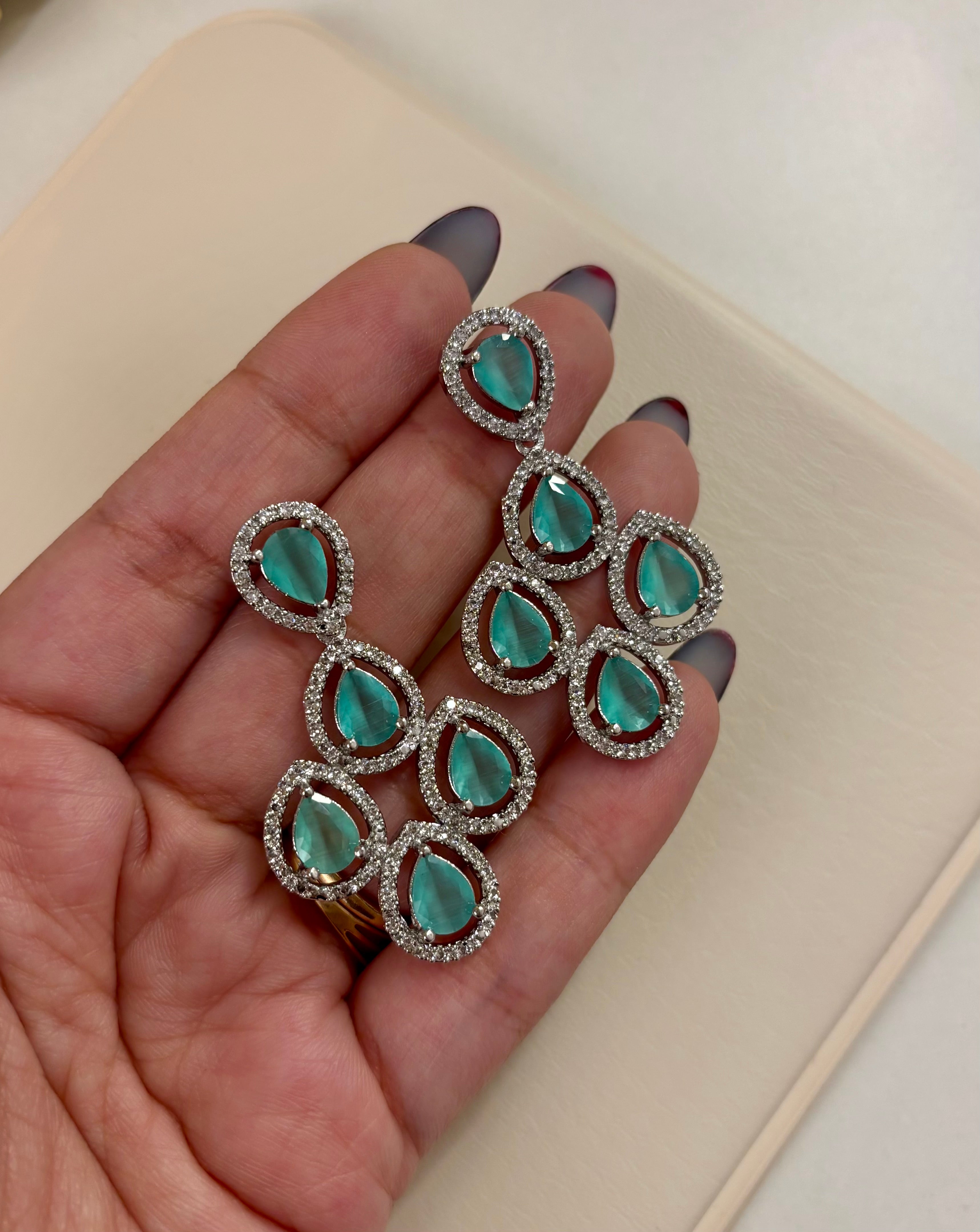 Malta Mint American Diamond Earrings