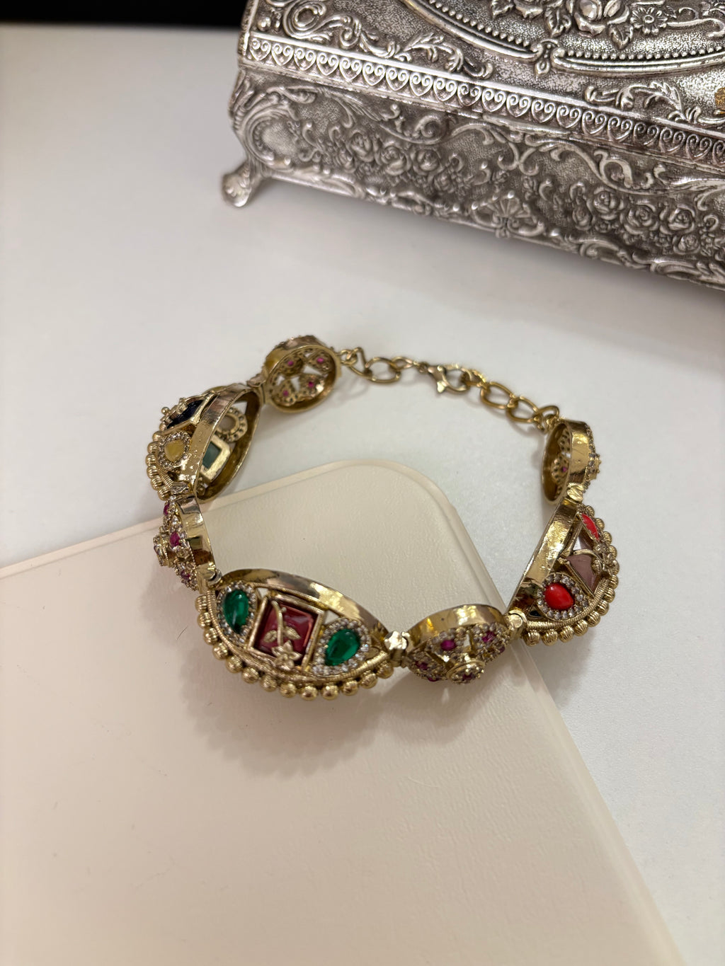 Premium Brass Adjustable Moissanite & Doublet Stones Work Adjustable Bracelet (Multi)
