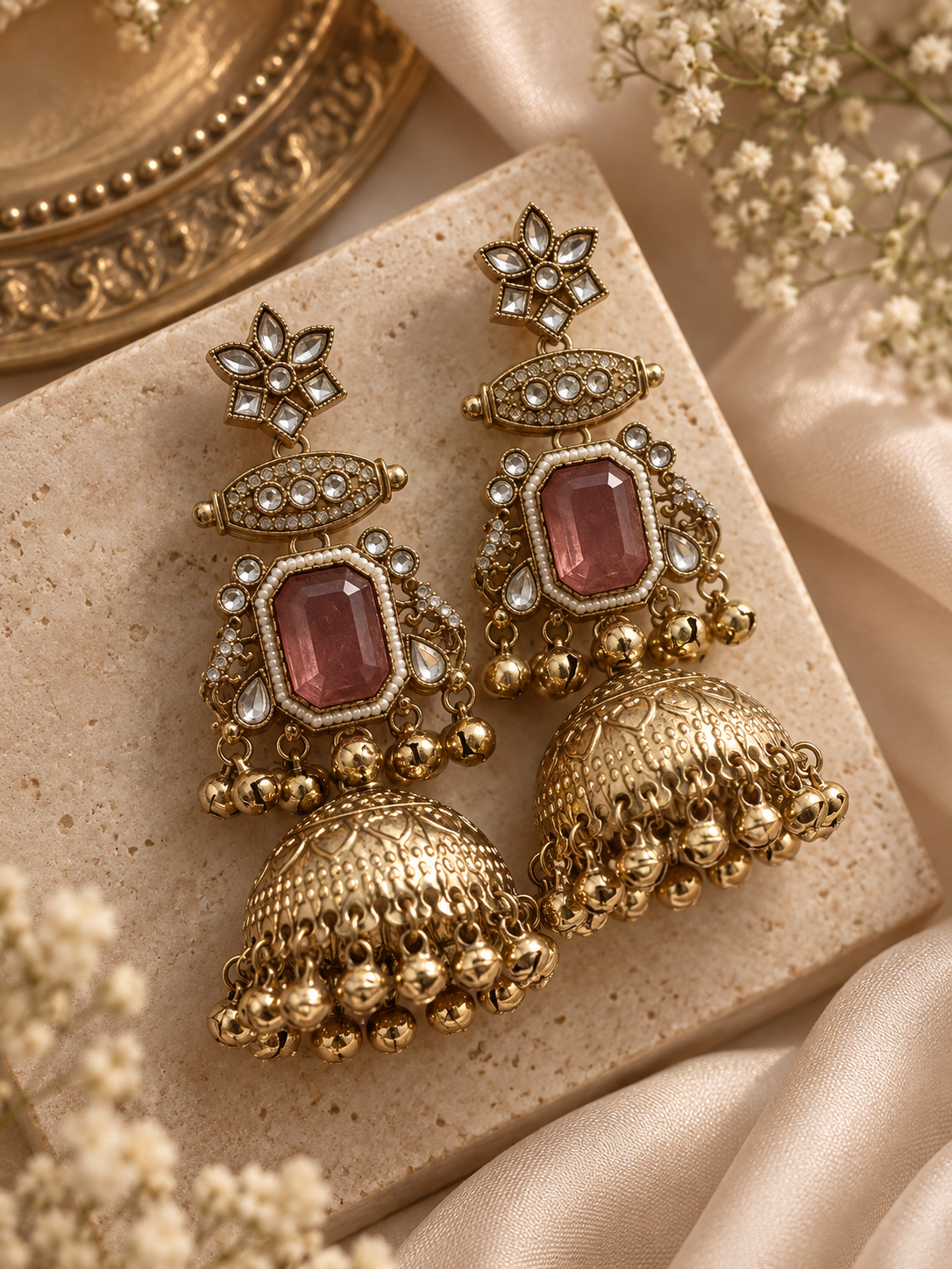 Kohinoor Dark Pink  Kashmiri Jhumkas