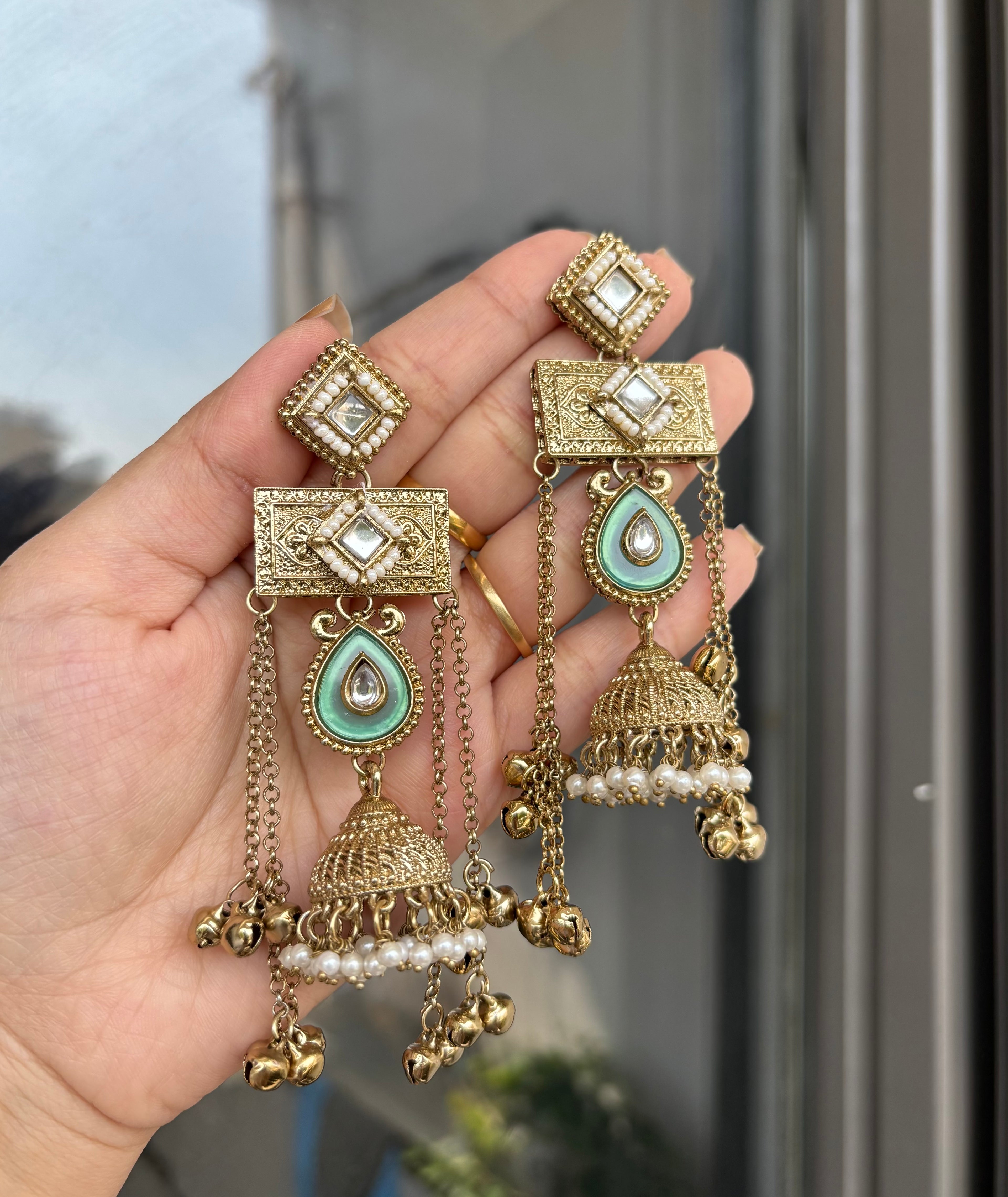 Noor Kashmiri Designer Earrings (Sage Green)