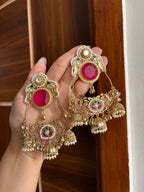 Laila Kashmiri Chandbali Earrings (Dark Pink)