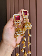 High Quality Designer Tanisha Jhumkas With Long Layers ( Maroon )