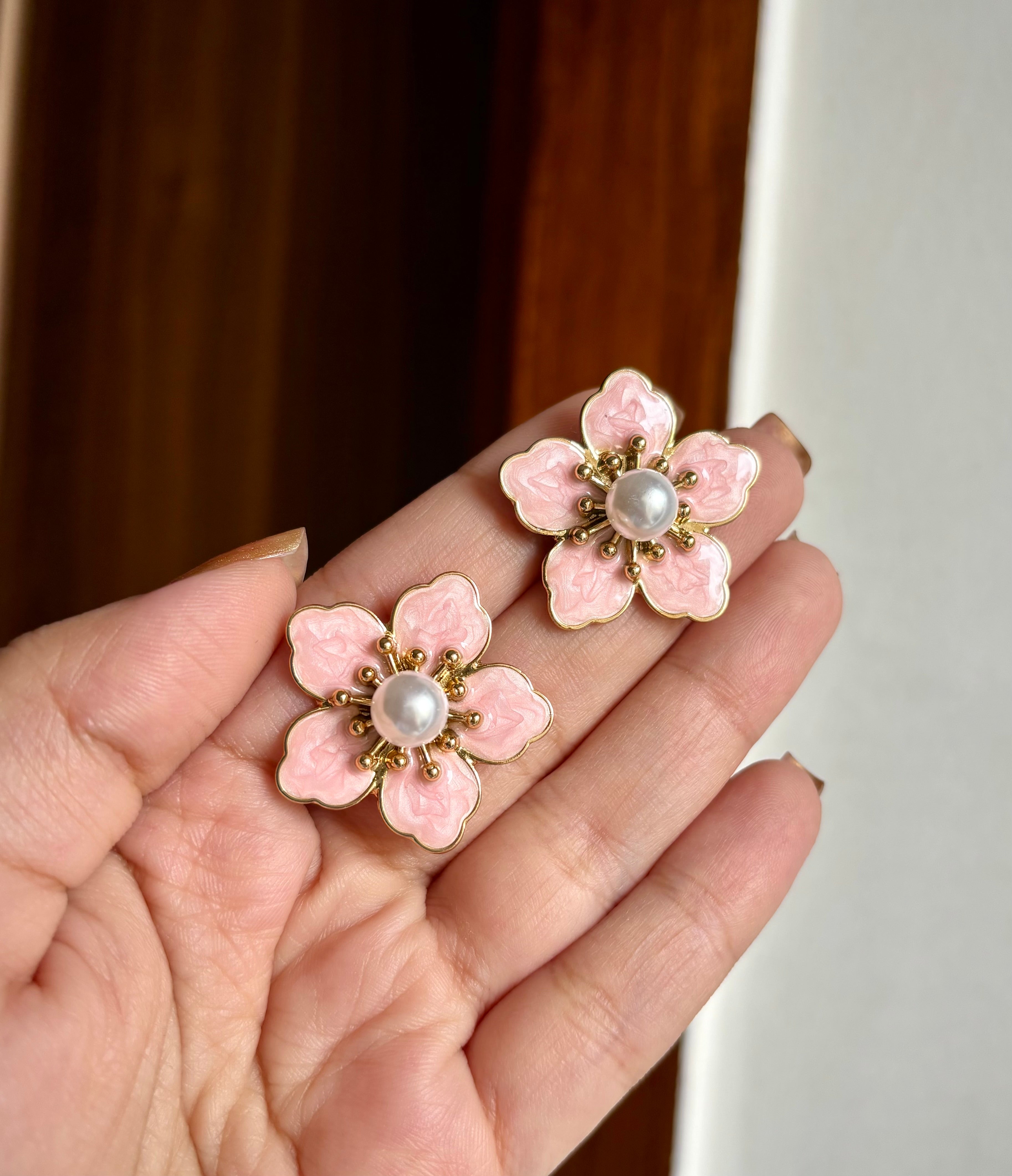 Pink Flower Stud Earrings