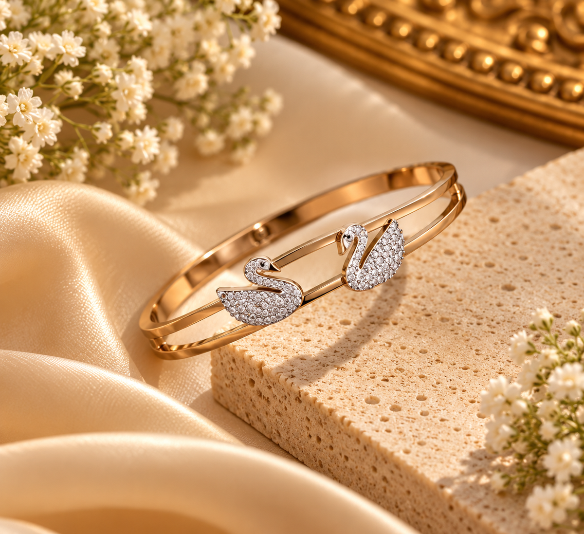 Double Swan Stainless Steel Openable Bracelet