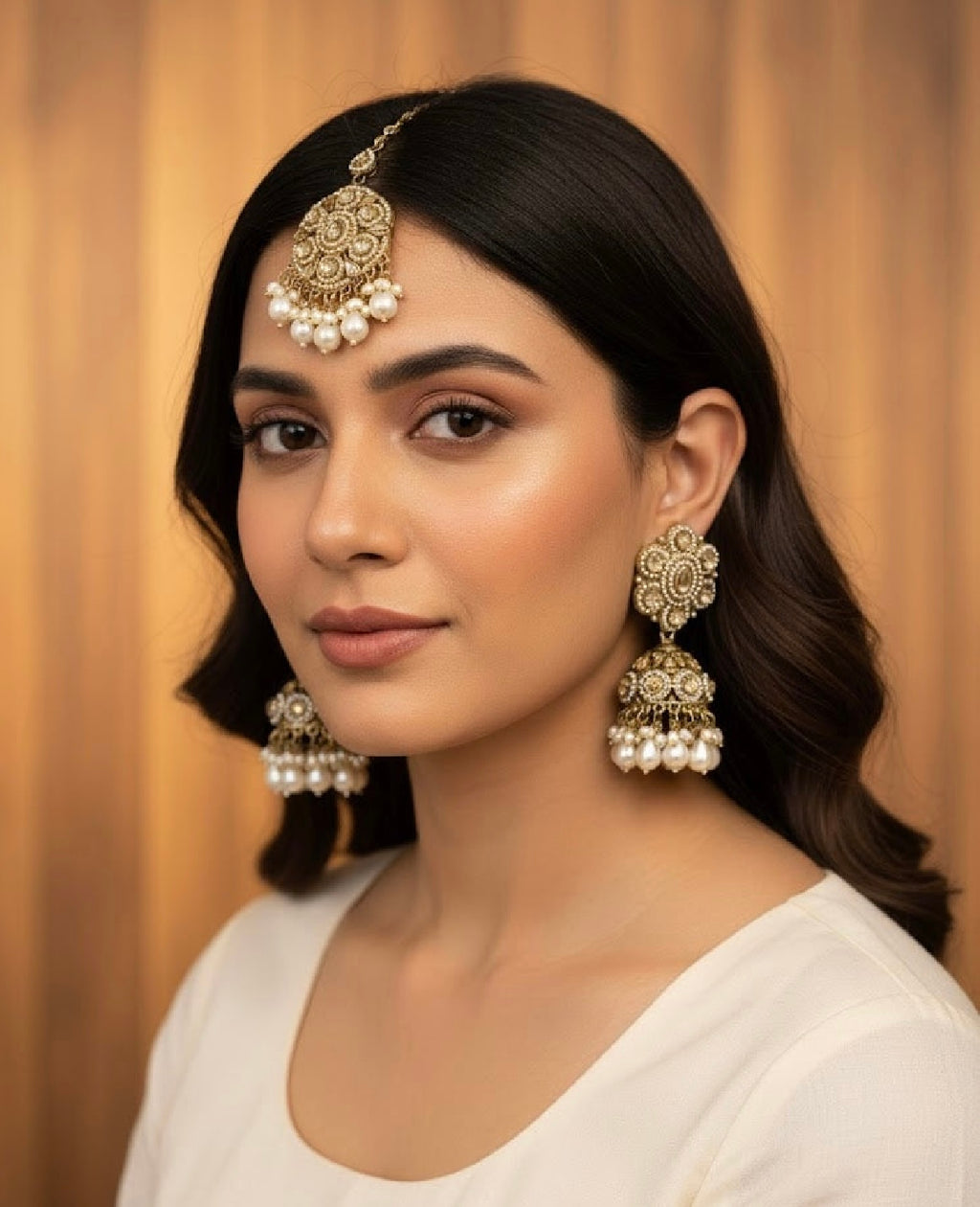 Rosy Jadau Mang Tikka With Jhumkas (Ivory)