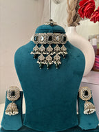 Zoya Layer Necklace With Mang Tikka & Jhumkas (Emerald)