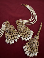 High Quality Designer Jadau Ivory Mang Tikka With Earrings In Layers With Side Layers