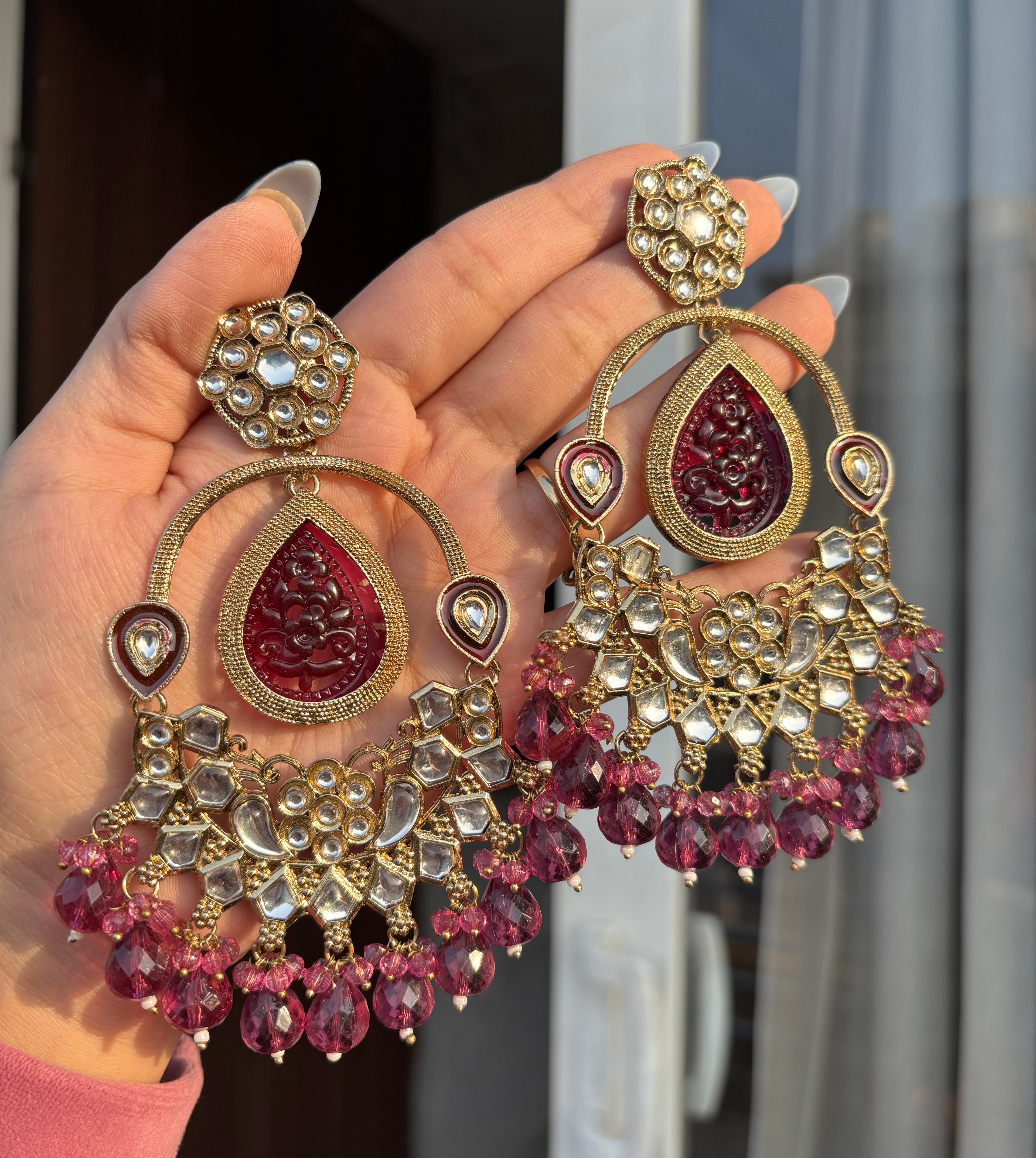 Wine Chandbali Earrings