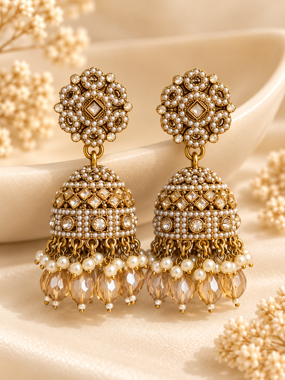 Flower Jhumkas (Champagne)