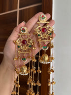 Neetika Kashmiri Long Earrings (Green & Ruby Mix)
