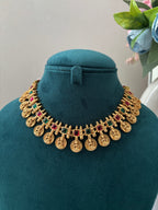 Sleek Ruby & Emerald Touch Laxmi Necklace With Earrings