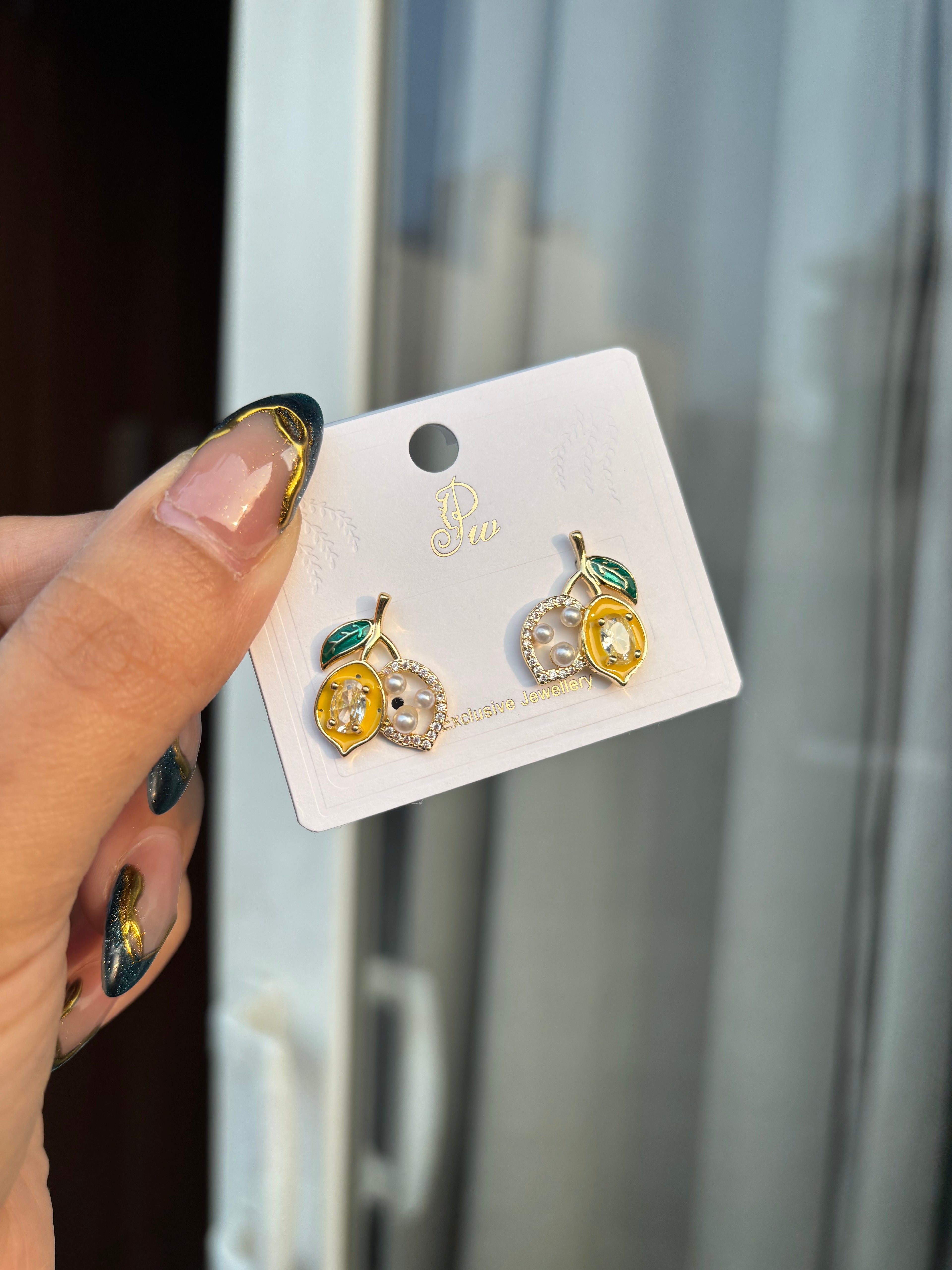 Yellow Leaf American Diamond Earrings