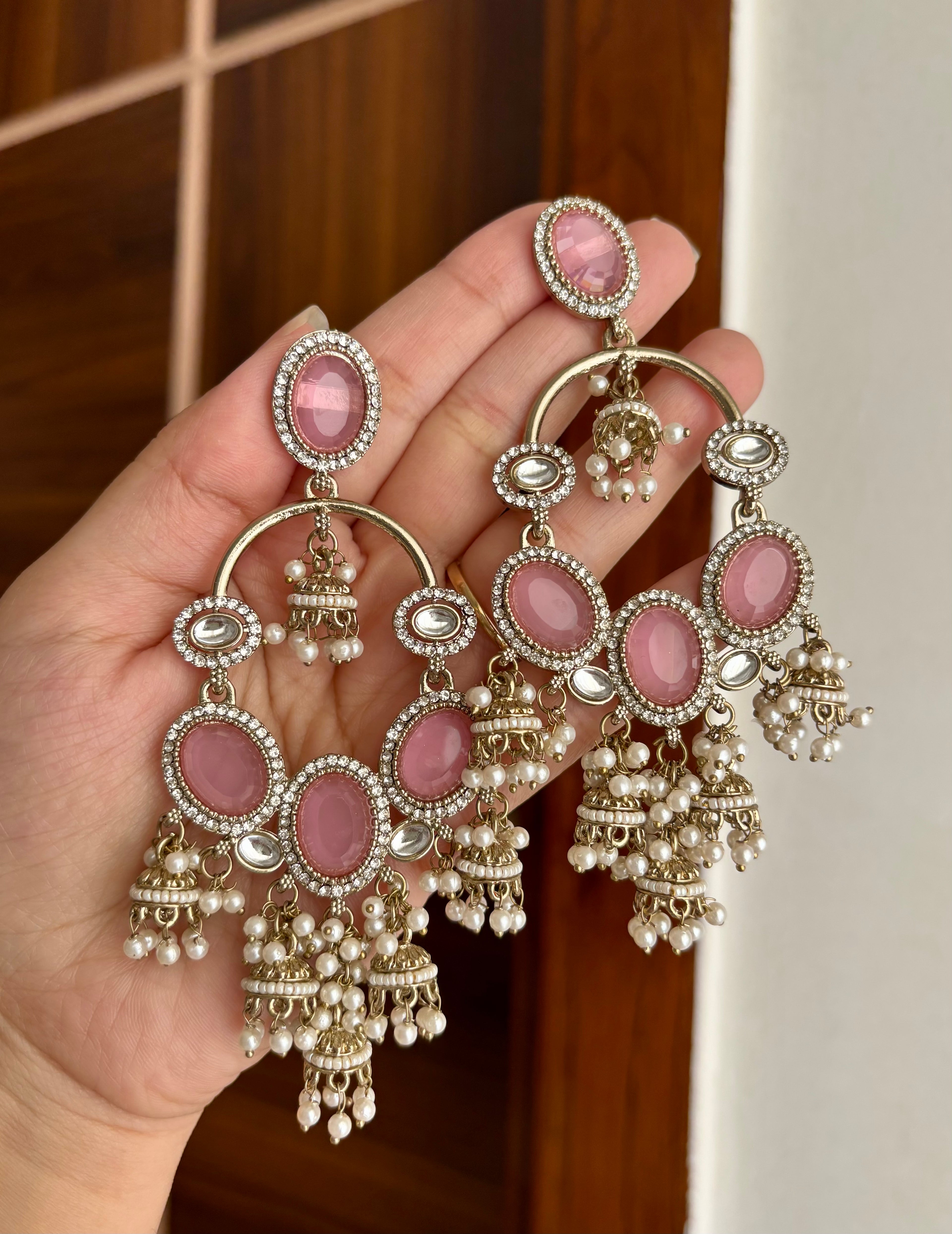 High Quality Designer Navneet Baby Pink Earrings