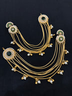 Tara Designer Earrings With Side Layers ( Green )