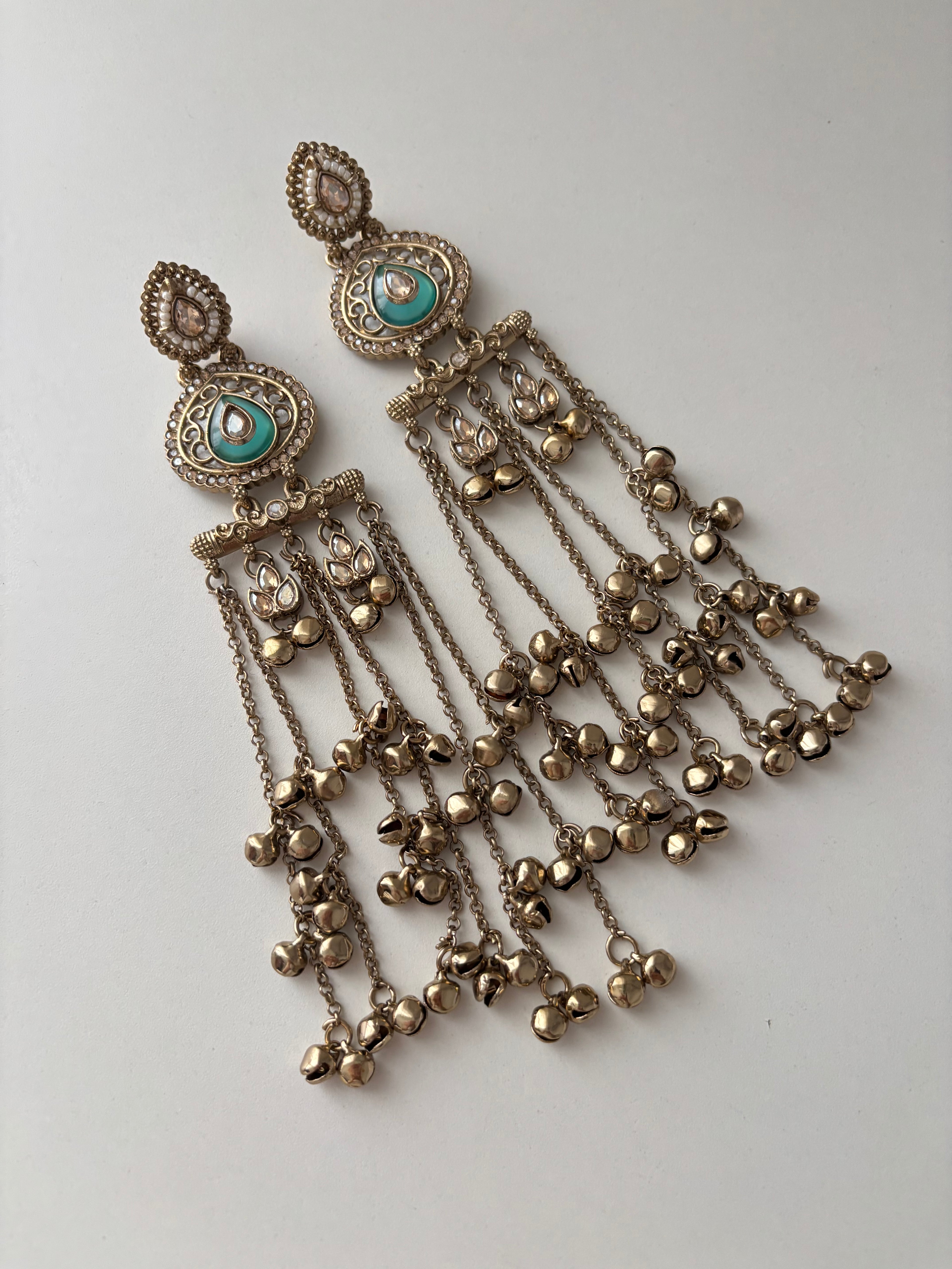 Turquoise Ghungroo Layer Earrings